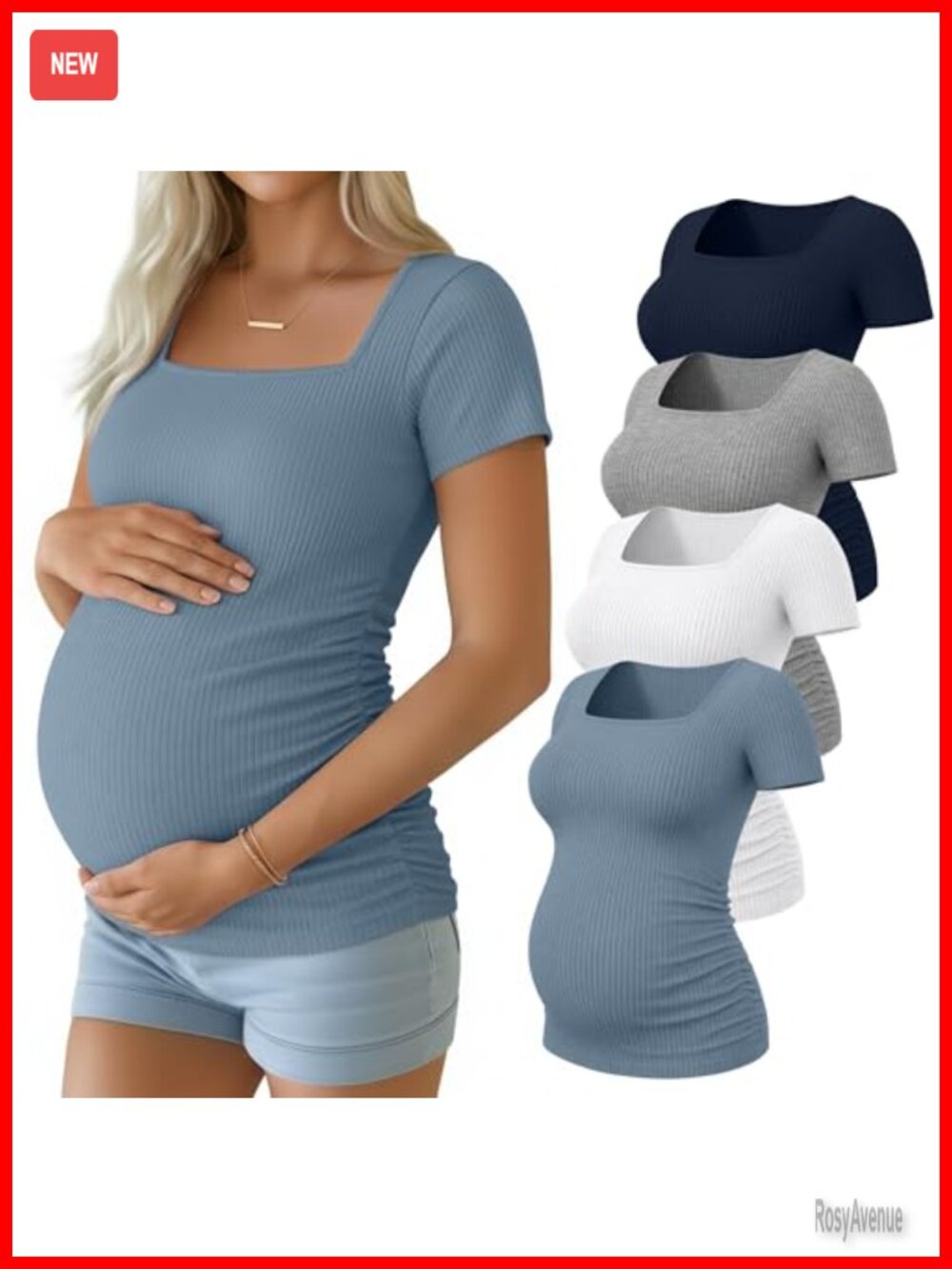 4 Pack Women's Maternity Short Sleeve Square Neck Ribbed T-Shirts